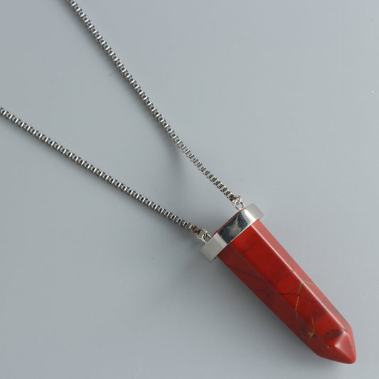Natural Stone Cone Pendant Box Chain Necklace