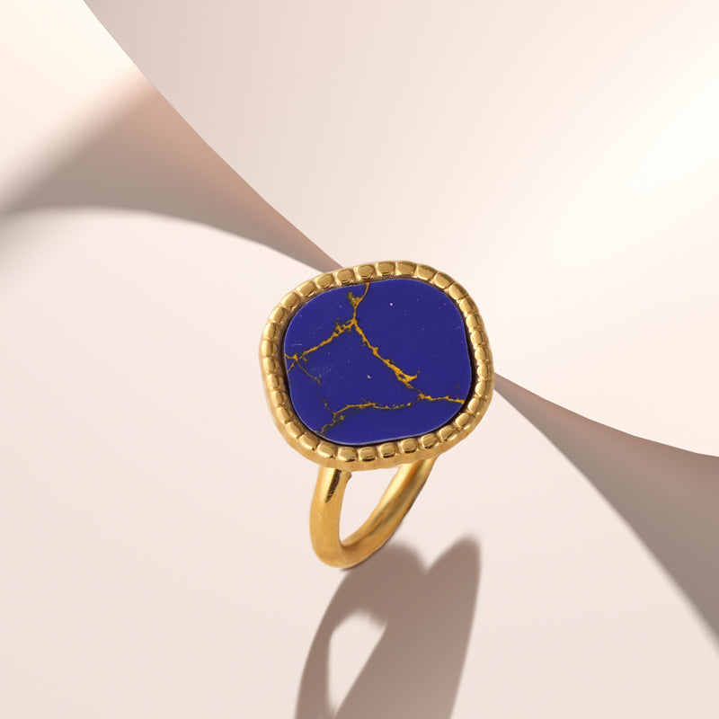 Contemporary Blue Mother of Pearl Stainless Steel Ring