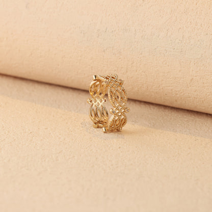 Hollow Floral Pattern Rose Gold Copper Ring