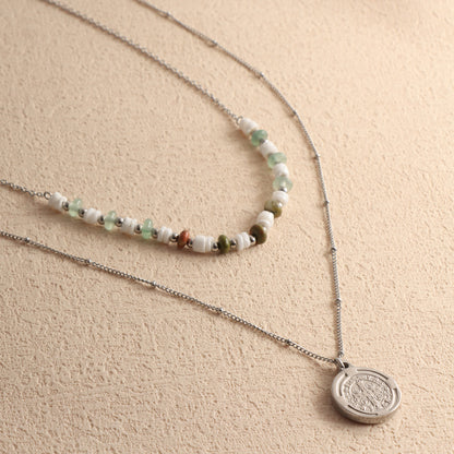 Bohemian Stainless Steel and Natural Stone Shamballa Necklace