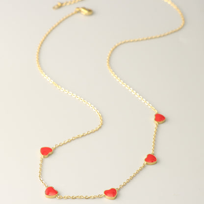 Stainless Steel O-Chain Necklace with Red Heart-shaped Pendant