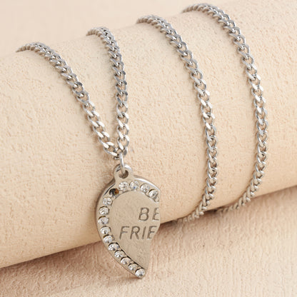 Stainless steel half heart-shaped friendship symbol pendant necklace
