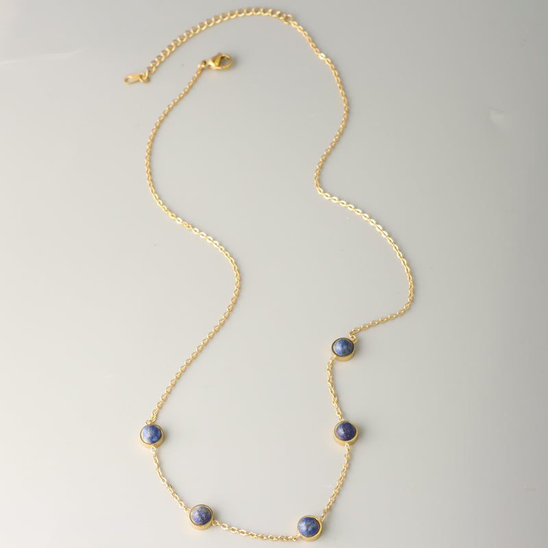 Classic Stainless Steel O-Chain Necklace with Blue Geometric Beads