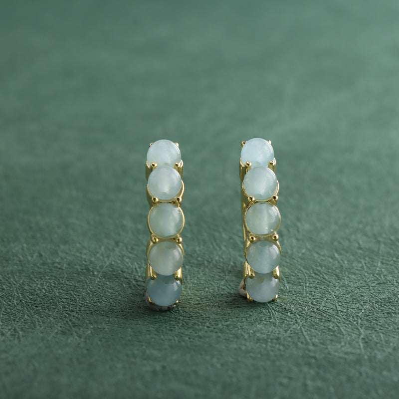 Gold Hoop Earrings with Natural Jade Inlay