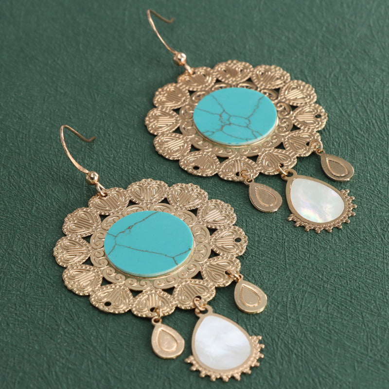 Vintage Style Gold Flower Copper Earrings