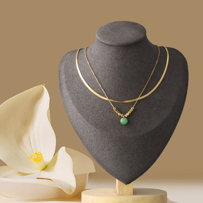 Multi-layered Serpentine Bone Necklace with Natural Stone Pendant
