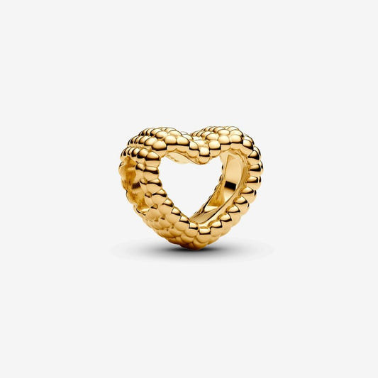 14K Gold Beaded Open Heart Charm