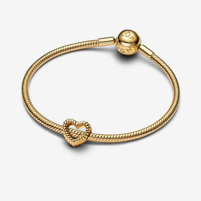 14K Gold Beaded Open Heart Charm