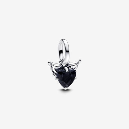 Crystal Heart Charm Silver Wings