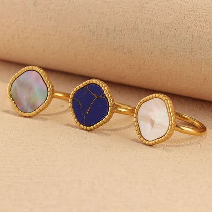 Minimalist Stainless Steel Ring with White Mother of Pearl Inlay