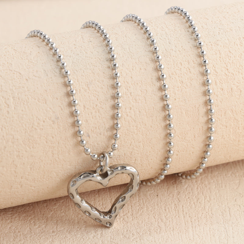 Geometric Heart Pendant Buddha Bead Chain Necklace