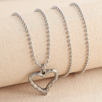Geometric Heart Pendant Buddha Bead Chain Necklace