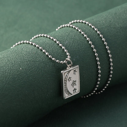 Stainless Steel Buddha Bead Necklace with Geometric Moon and Star Pendant
