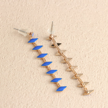 Blue Geometric Earrings with Tassel