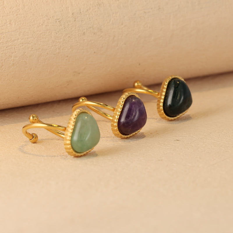 Heart-Shaped Jade Green Agate Inlay Ring