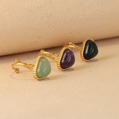 Heart-Shaped Jade Green Agate Inlay Ring