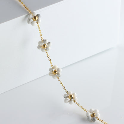 Elegant White Stone Bracelet with Floral Design