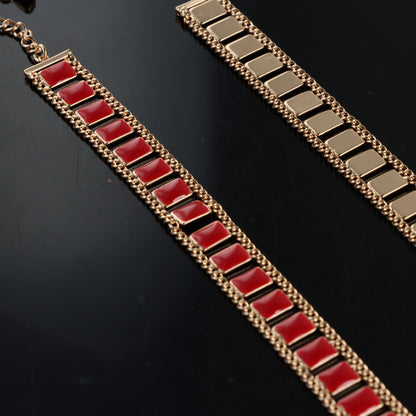 Minimalist Red Copper Choker Necklace with Rectangle Tile