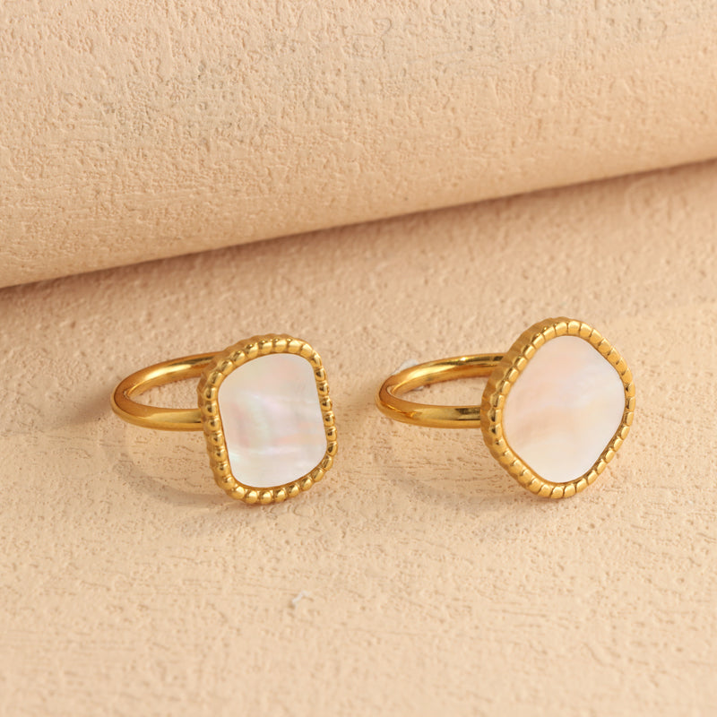 Classic Stainless Steel White Mother of Pearl Ring