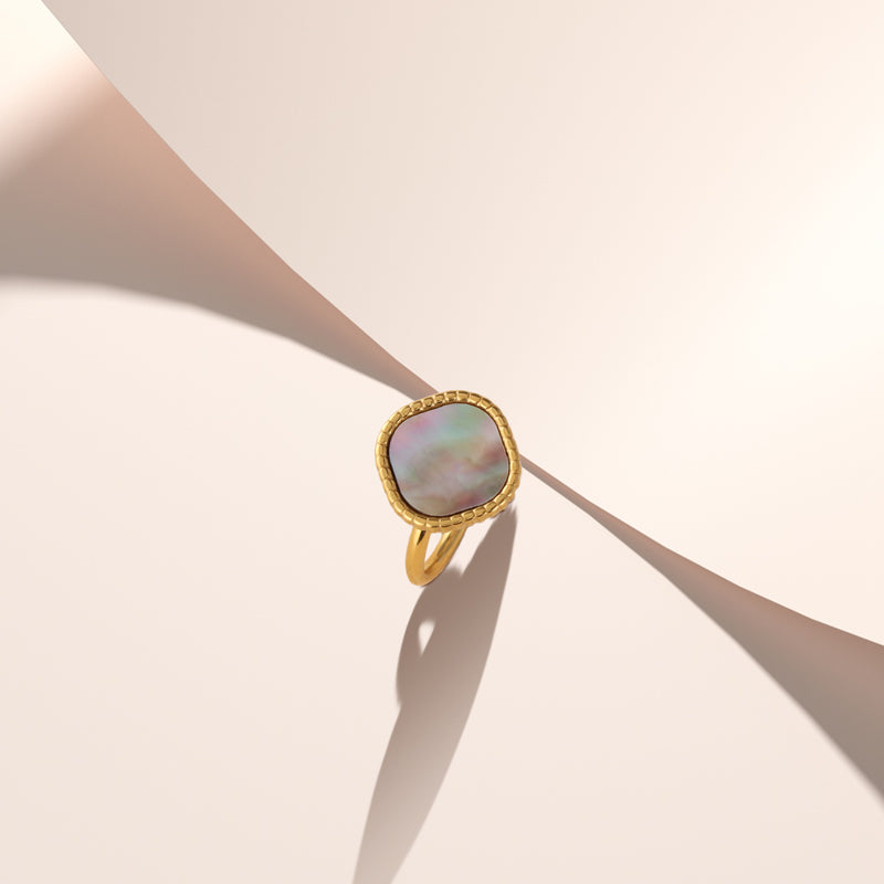 Stylish Gray Mother of Pearl Inlaid Stainless Steel Ring