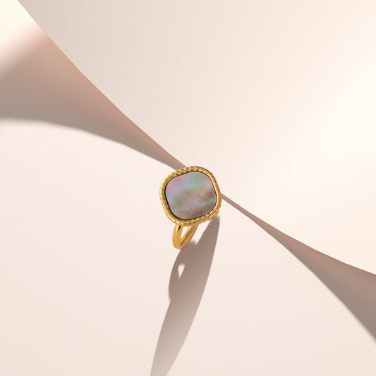 Stylish Gray Mother of Pearl Inlaid Stainless Steel Ring