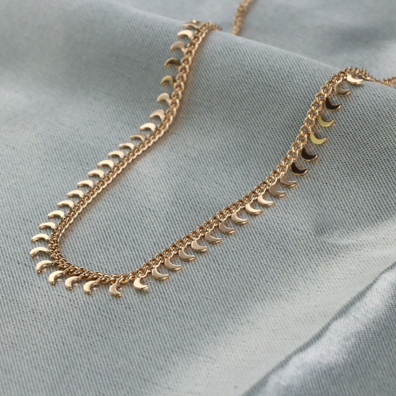 Rose Gold Chopin Chain with Moon Charm