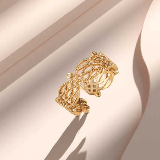 Hollow Floral Pattern Rose Gold Copper Ring