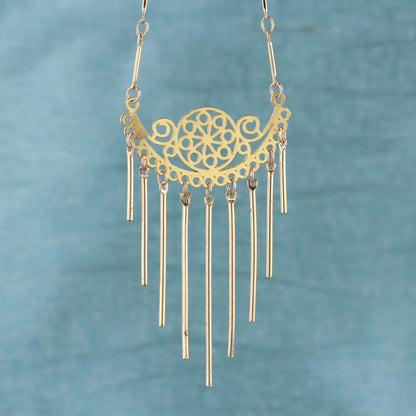 Copper Bamboo Chain Necklace with Tassel - Rose Gold