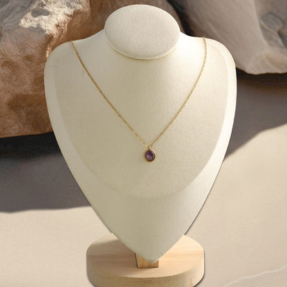 Classic Gold O-Chain Necklace with Red Half-Round Charm