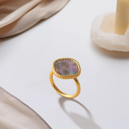 Stylish Gray Mother of Pearl Inlaid Stainless Steel Ring