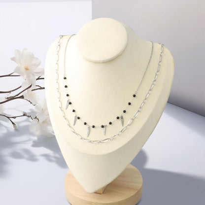 Cross Chain Necklace with O-Chain and Feather Tassel