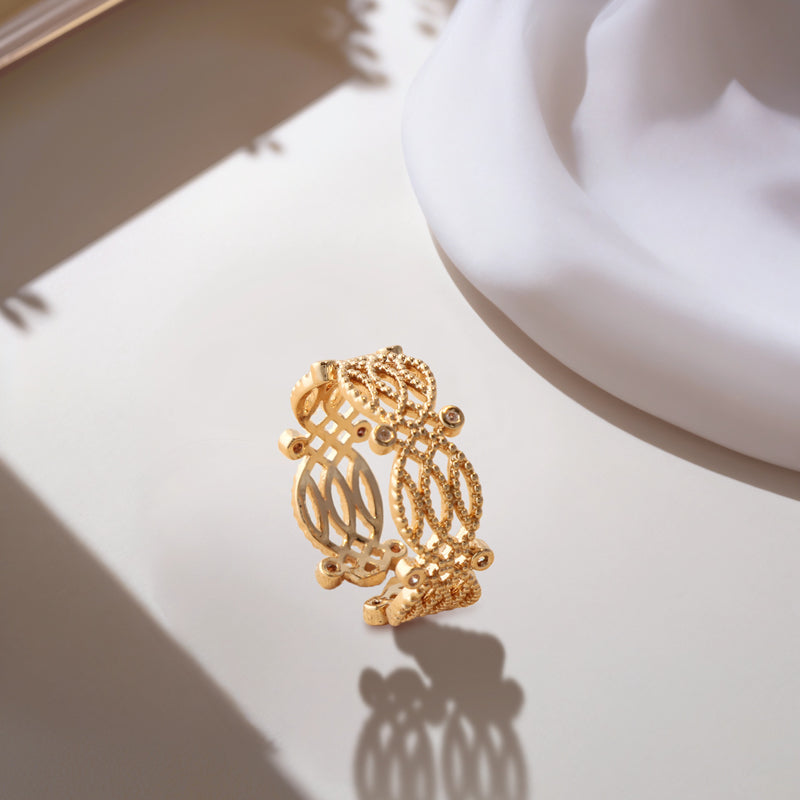 Hollow Floral Pattern Rose Gold Copper Ring