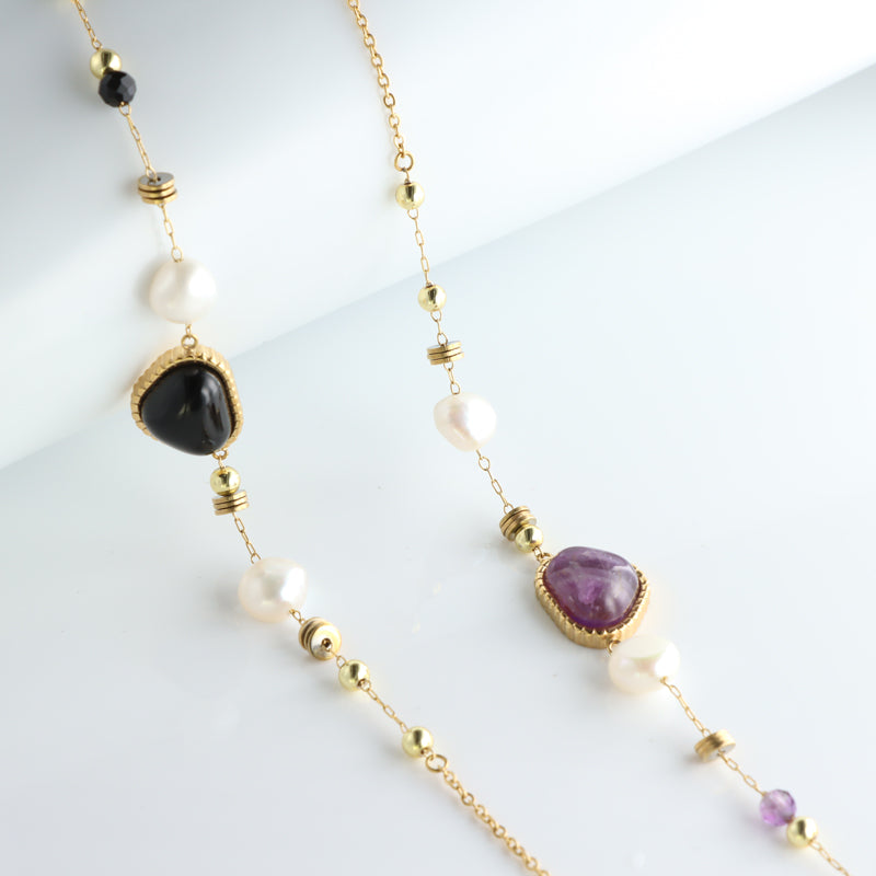 Chic Purple Stone and Pearl Bracelet