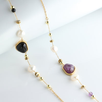 Chic Purple Stone and Pearl Bracelet