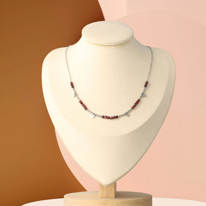 Elegant O-Chain Necklace with Red Stone Beads