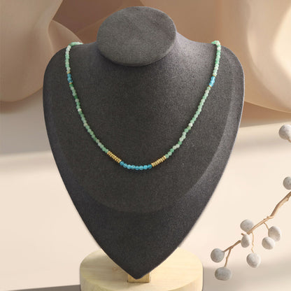 Stainless Steel Necklace with Natural Stone Beads in Vintage Green