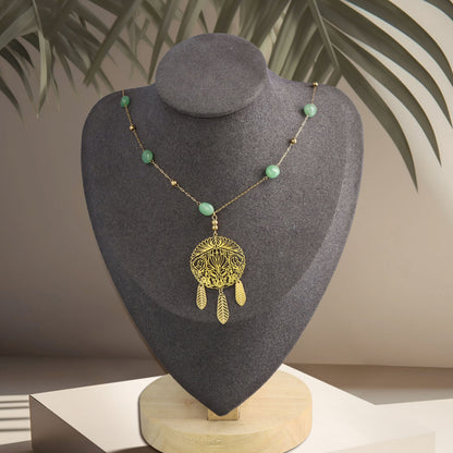 Cross Pendant Necklace with Natural Stone Beads and Tassel