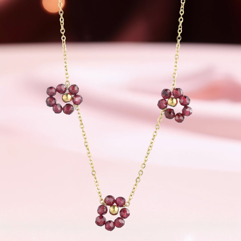 Elegant O-Chain Necklace with Red Floral Pendant