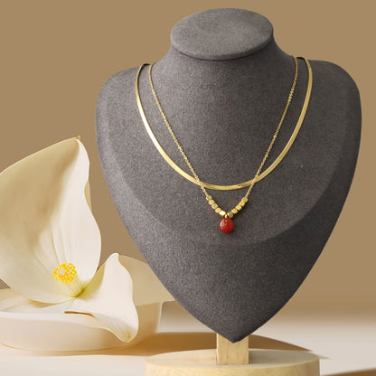 Serpentine Bone Necklace with Round Pendant and Square Beads