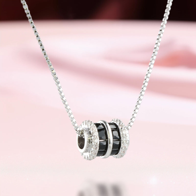 Silver Copper Box Chain Necklace with Cylinder Pendant