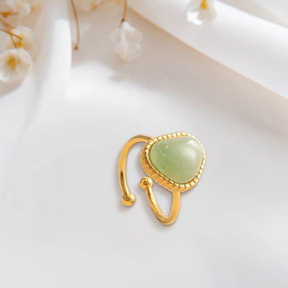 Heart-Shaped Jade Green Agate Inlay Ring