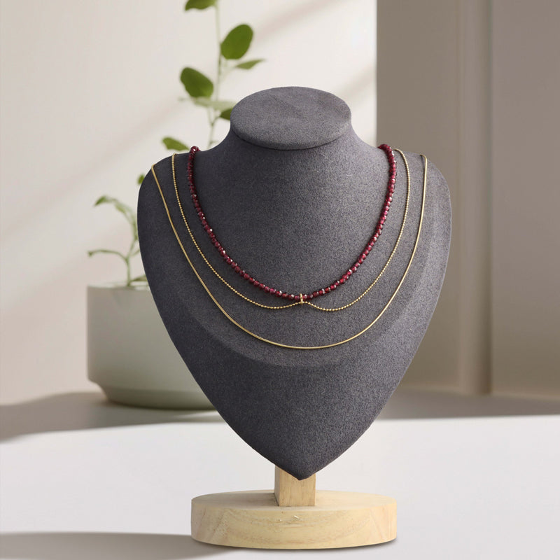 Gold Stainless Steel and Natural Stone Multi-Layered Buddha Bead Necklace