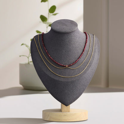 Gold Stainless Steel and Natural Stone Multi-Layered Buddha Bead Necklace