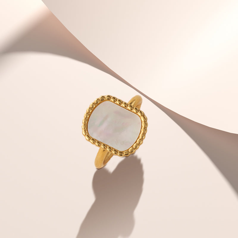 Classic Stainless Steel White Mother of Pearl Ring