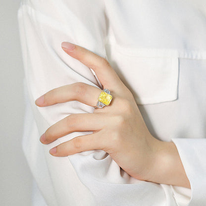 8ct Square-Cut 925 Silver Ring - Luxe Ice-Cut High Carbon Diamond Statement Band