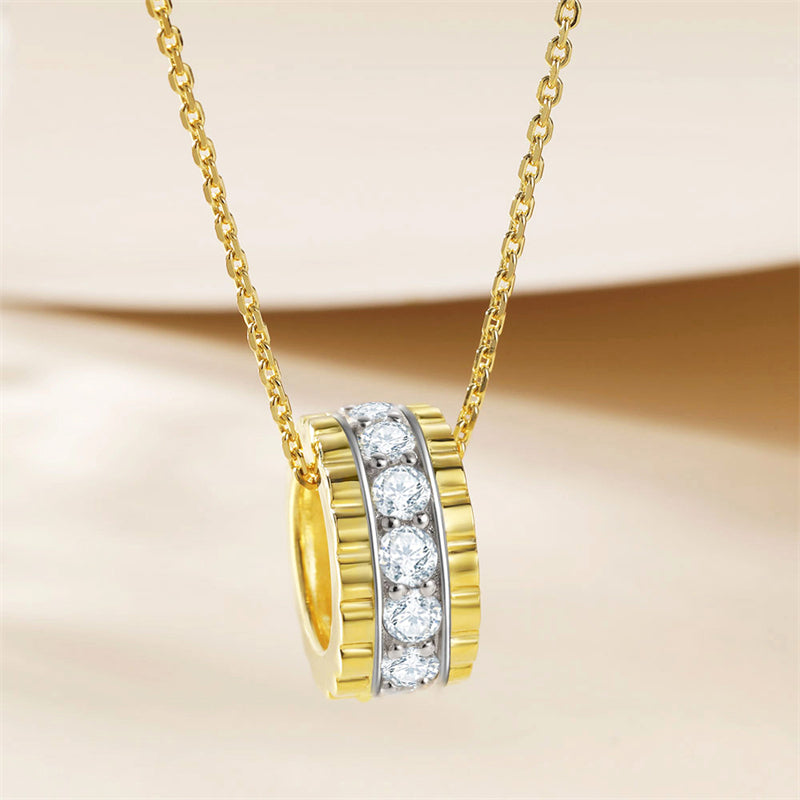 925 Gold-Plated Sterling Silver Circle Pendant Necklace - Bold Geometric Hoop Chain with Zirconia Accents