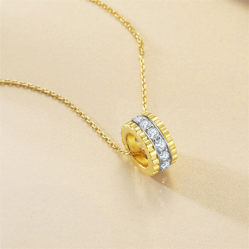 925 Gold-Plated Sterling Silver Circle Pendant Necklace - Bold Geometric Hoop Chain with Zirconia Accents