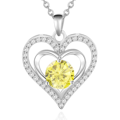 925 Rhodium-Plated Sterling Silver Heart Pendant Necklace with 2ct Multicolor Moissanite Diamonds-Elegant & Hypoallergenic