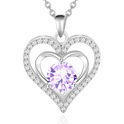 925 Rhodium-Plated Sterling Silver Heart Pendant Necklace with 2ct Multicolor Moissanite Diamonds-Elegant & Hypoallergenic