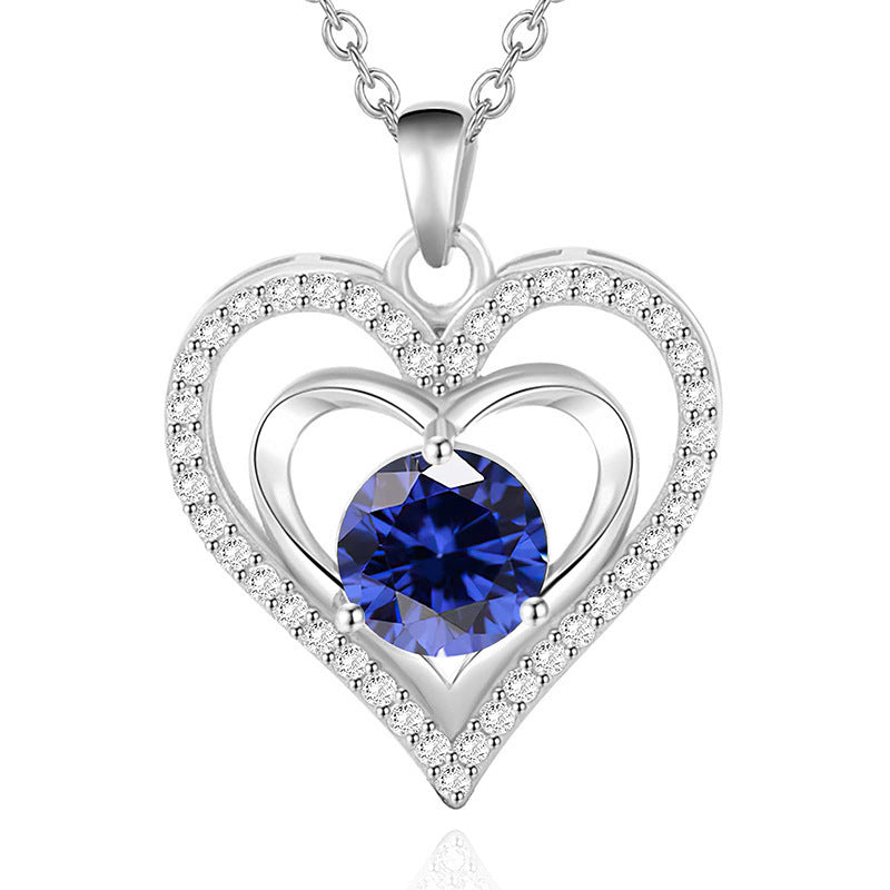 925 Rhodium-Plated Sterling Silver Heart Pendant Necklace with 2ct Multicolor Moissanite Diamonds-Elegant & Hypoallergenic